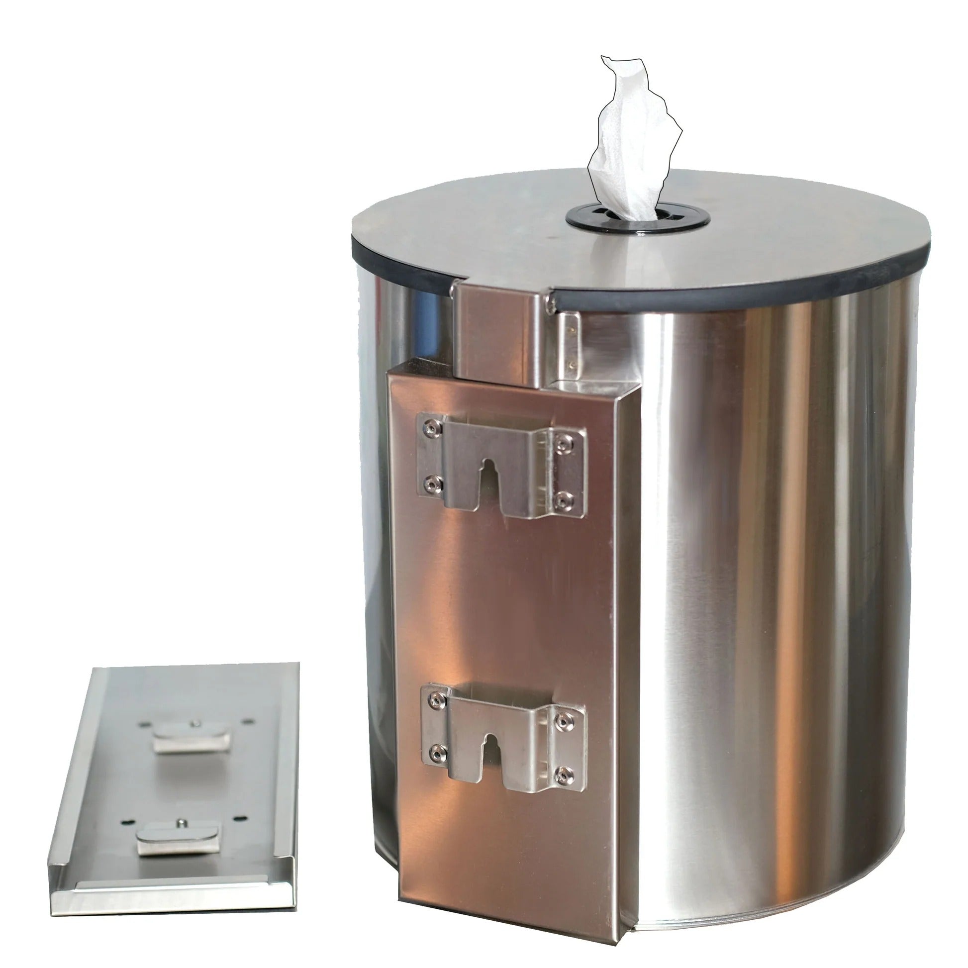 Stainless steel gym wipe dispenser with removable mounting bracket