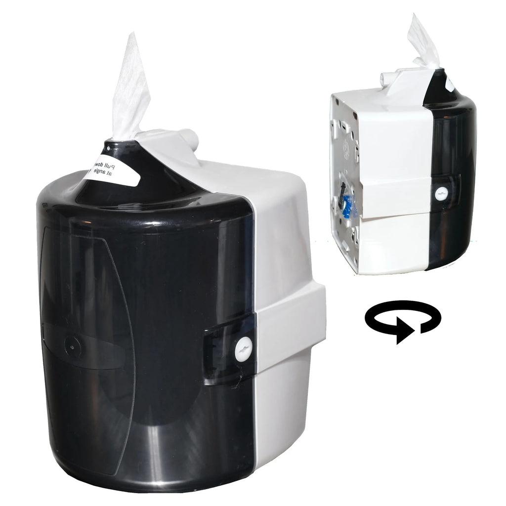 Plastic wall wipe dispenser for gyms with wipes in it