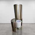 Stainless steel floor wipe dispenser with round trash opening