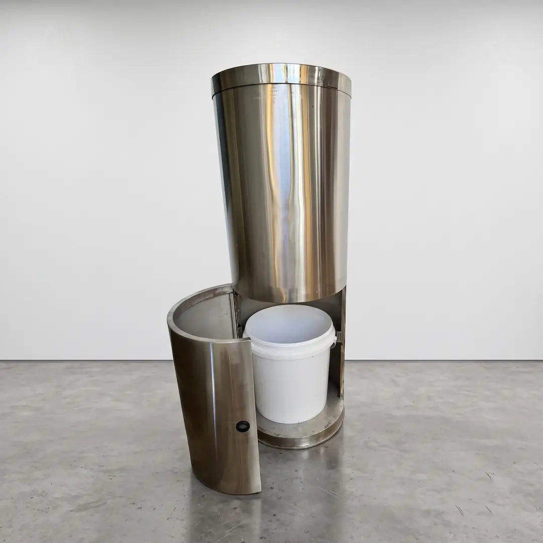 Stainless steel floor wipe dispenser with round trash opening